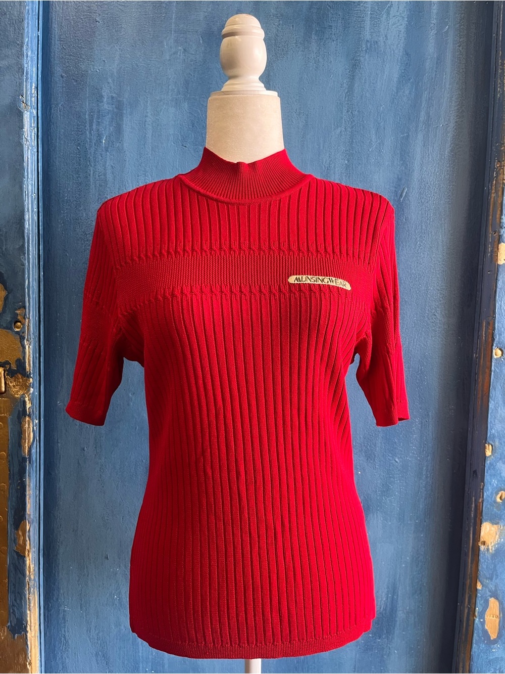 Grand Slam Red Ribbed Short-Sleeve Mock Neck Top
